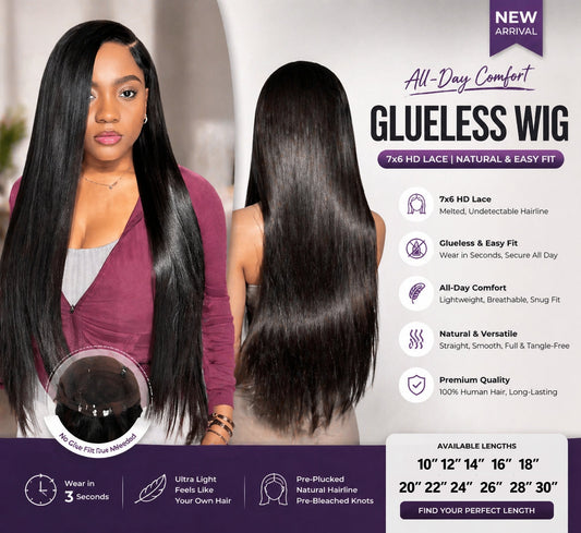 All-Day Comfort Glueless Wig – 7x6 HD Lace, Natural & Easy Fit